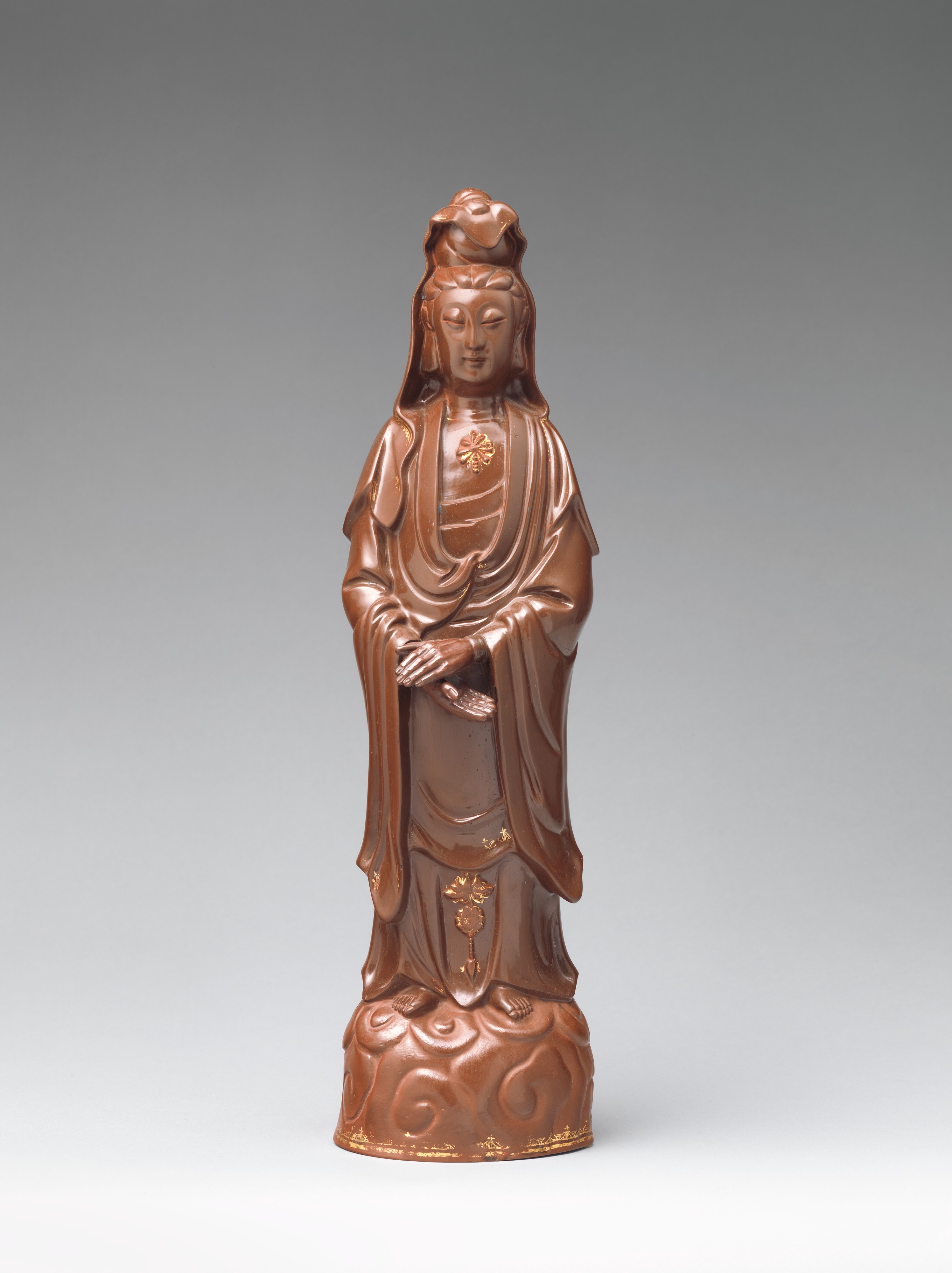 Meissen Böttger red stoneware Guanyin, c. 1710-1713, H. 37.5 cm, Metropolitan Museum of Art 1974.356.319 — earliest European imitation of Blanc de Chine
