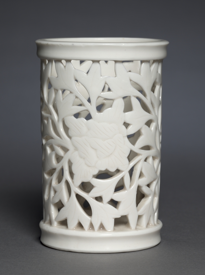 Brush Pot with Peonies: Dehua Ware — Brush pot with peonies, Cleveland Museum of Art, 1964.180, Blanc de Chine