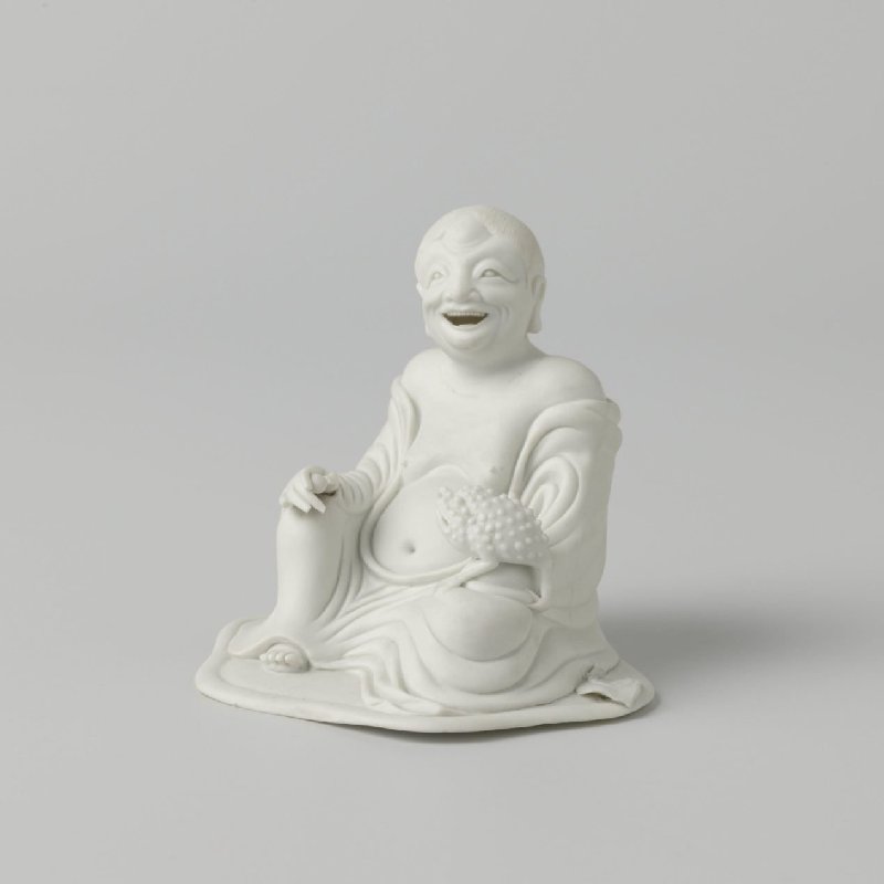Figure of a seated Liu Hai with his toad (biscuit) — Seated Liu Hai, biscuit, Rijksmuseum, AK-NM-6589, Blanc de Chine